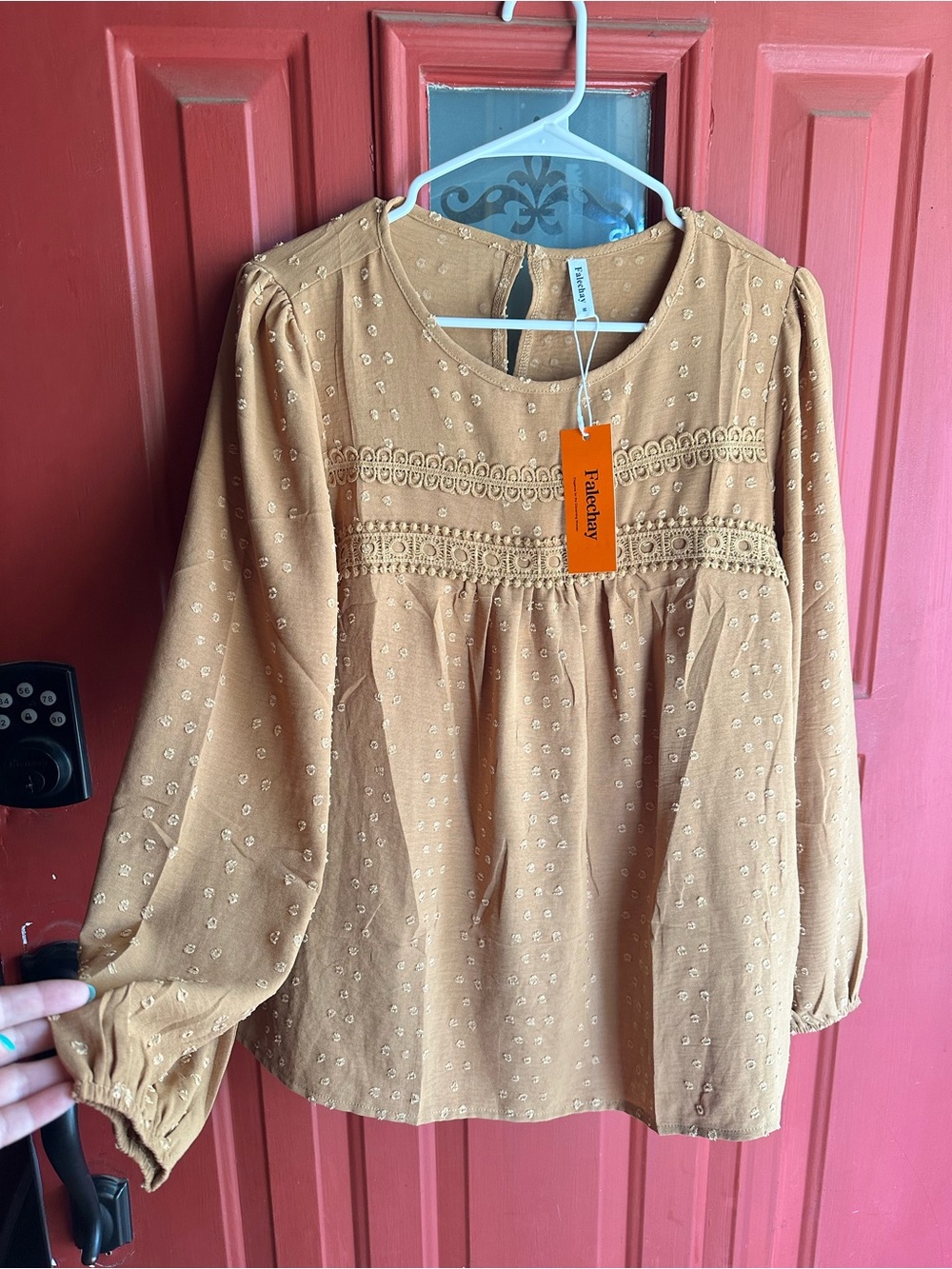 Women's Tan Embroidered Peasant Blouse
